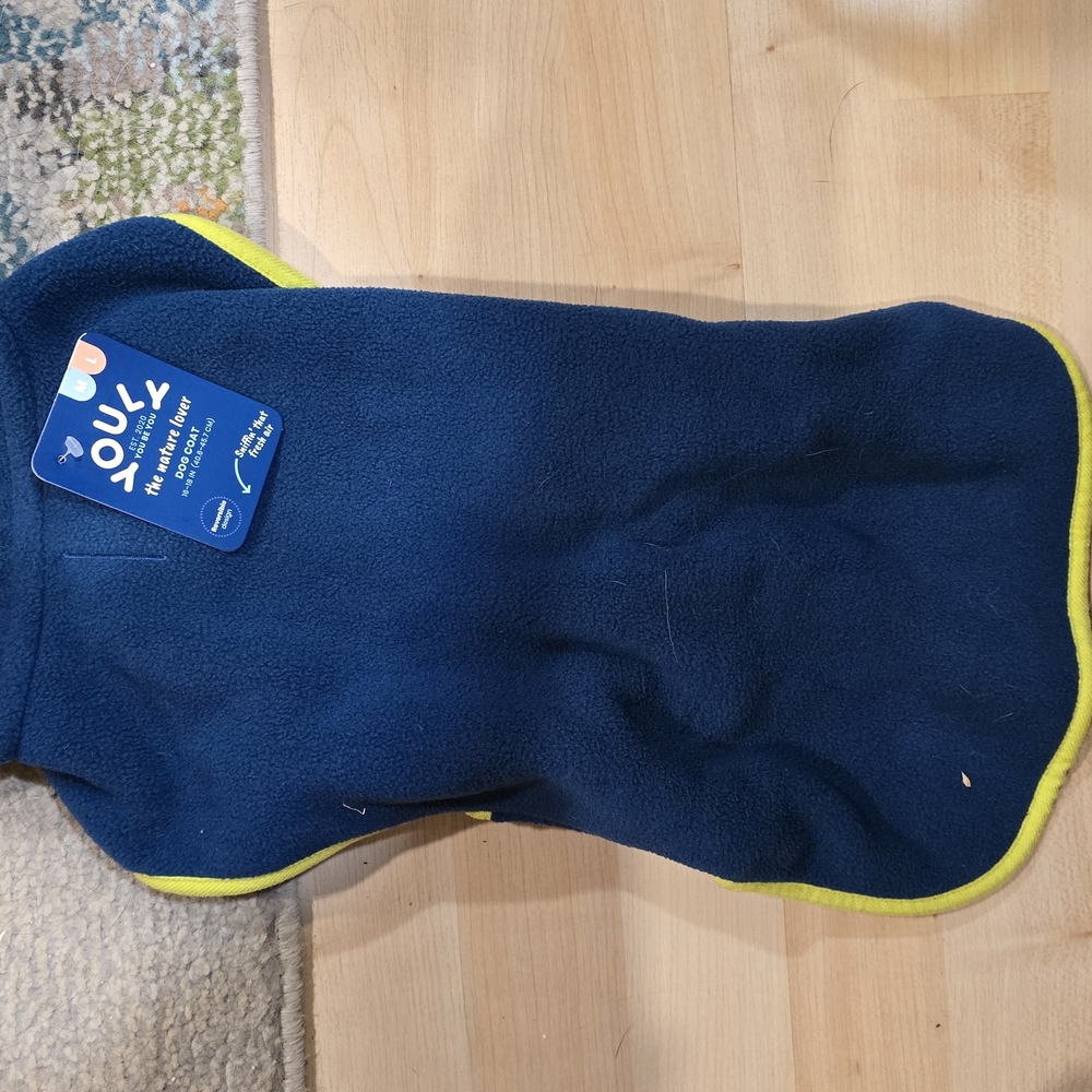Blue Fleece Dog Jacket with Yellow Trim